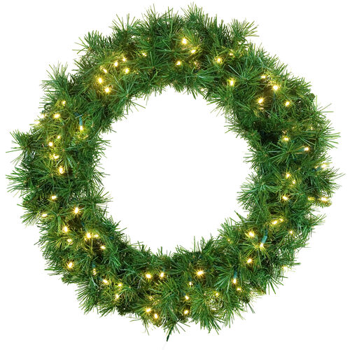 24" Dunhill Fir Prelit Wreath, 50 Warm White LED 5mm Lights