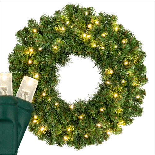 24" Commercial Sequoia Fir Prelit Wreath, 50 Warm White LED 5mm Lights