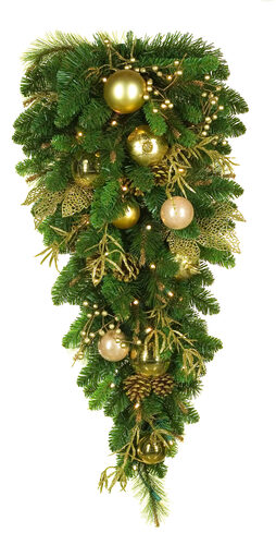 2' x 8" Royal Gold Battery Operated LED Teardrop Holiday Greenery, 15 Warm White Lights