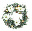 24" Aspen Silver Battery Operated Wreath, 50 Warm White LED 5mm Lights