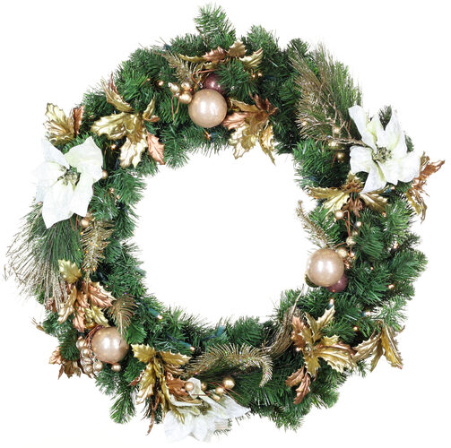24" Canterbury Battery Operated Wreath, 50 Warm White LED 5mm Lights