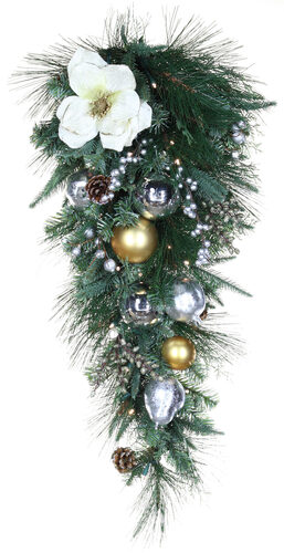 2' x 8" Aspen Silver Battery Operated LED Teardrop Holiday Greenery, 15 Warm White Lights