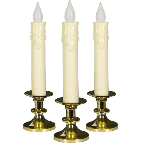 LED Gold Triple Candle Light Set with Gold Base, Battery Operated, Remote Control
