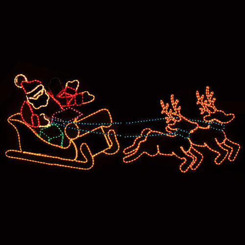 48" Waving Santa with Sleigh and Reindeer 