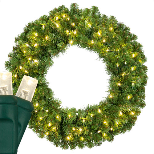 30" Commercial Sequoia Fir Prelit Wreath, 100 Warm White LED 5mm Lights