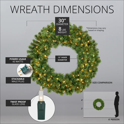 36" Commercial Sequoia Fir Prelit Wreath, 150 Clear Mini Lights