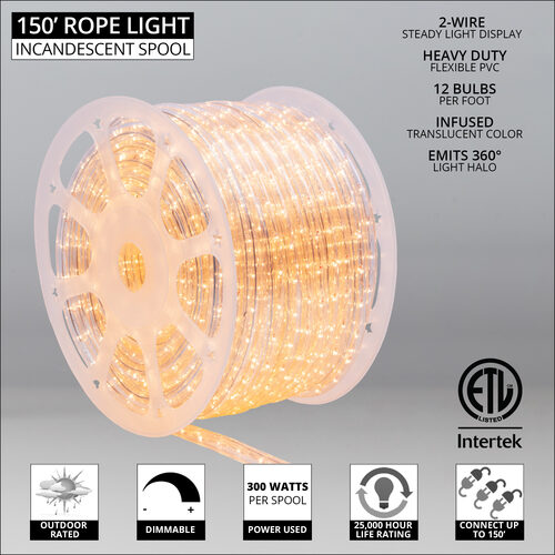Clear Rope Light, 150 ft - Wintergreen Corporation
