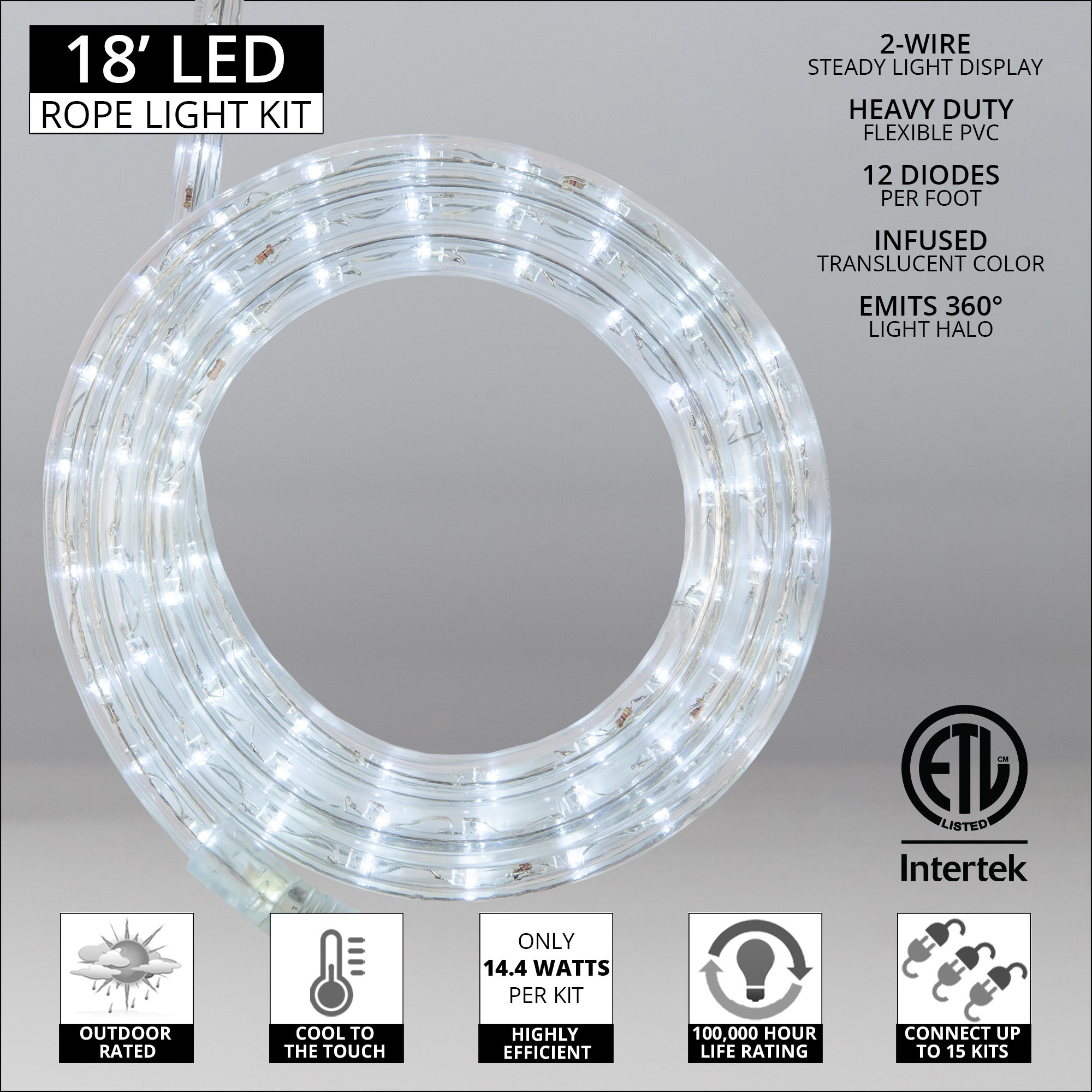 Cool White LED Rope Light 18 ft Wintergreen Corporation