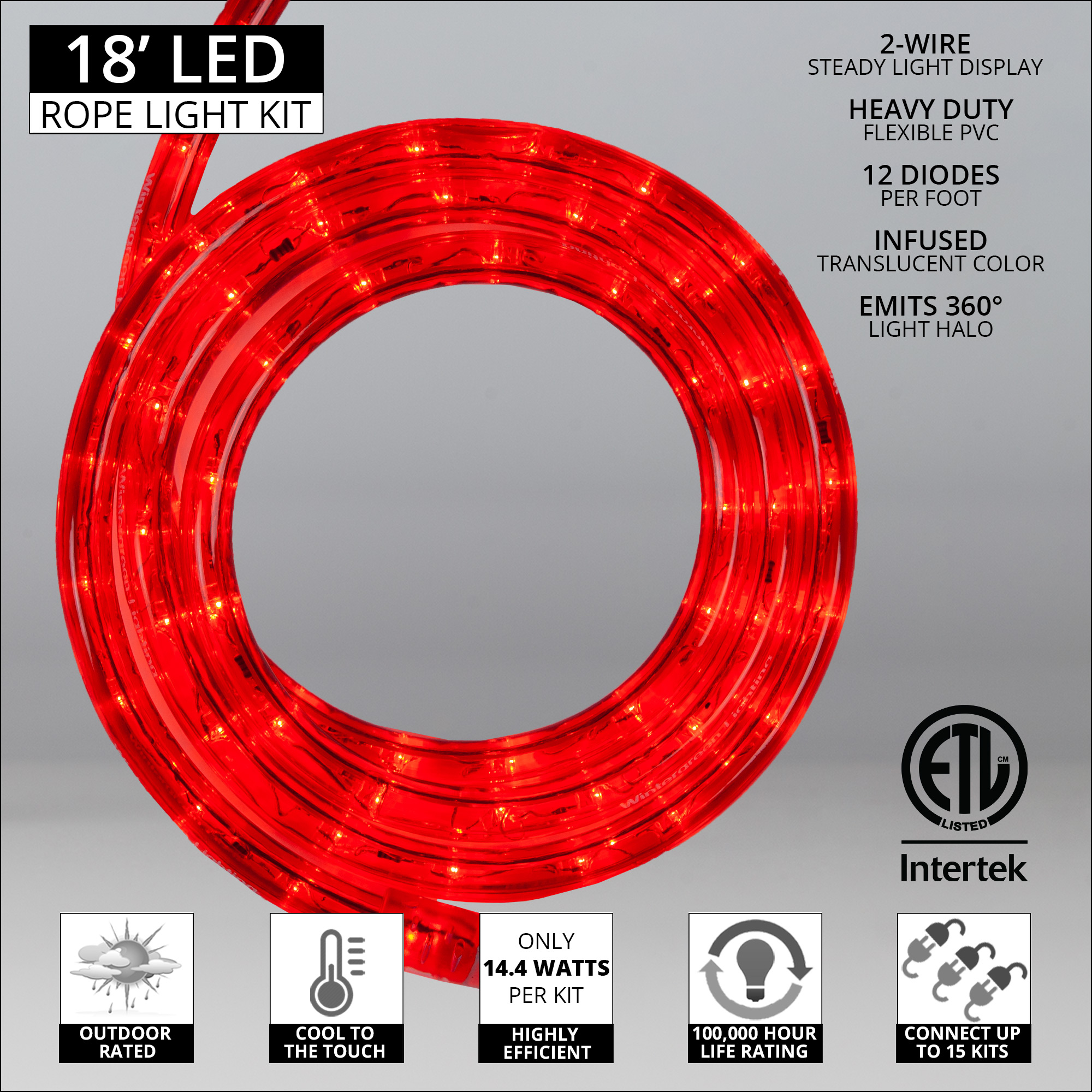 Red LED Rope Light 18 ft Wintergreen Corporation