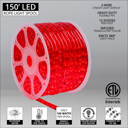Red LED Rope Light, 150 ft