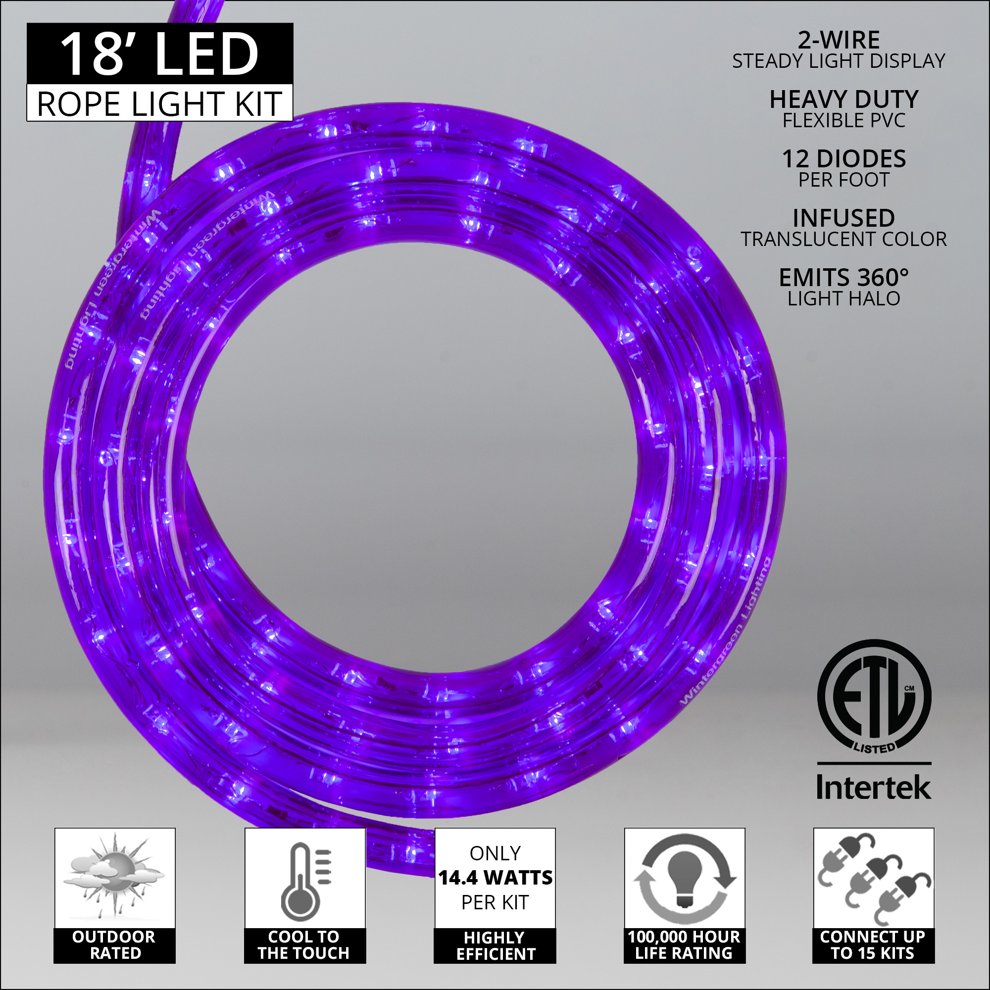 Purple LED Rope Light 18 ft Wintergreen Corporation