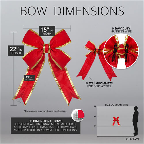15" Red with Gold Trim Structural 3D Nylon Bow