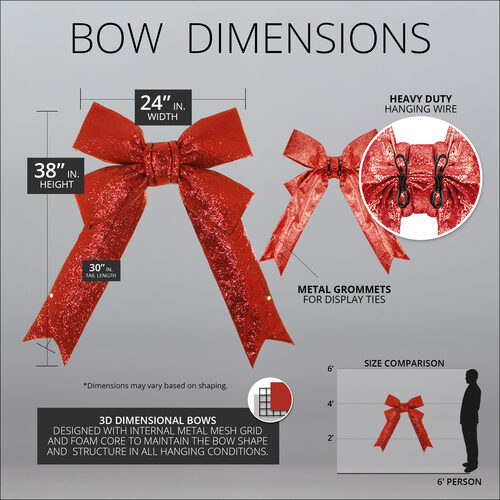 24" Red Decorative 3D Glitter Bow