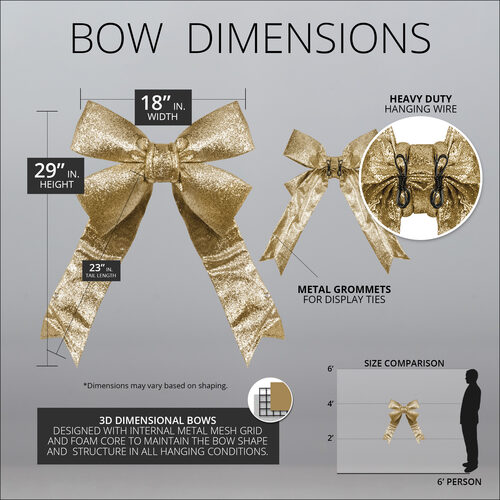18" Gold Decorative 3D Glitter Bow