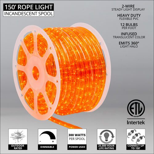 Orange Rope Light, 150 ft