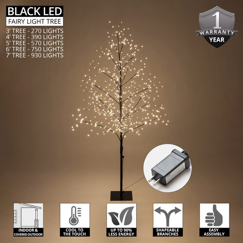 3' Black Fairy Light Tree, Warm White LED