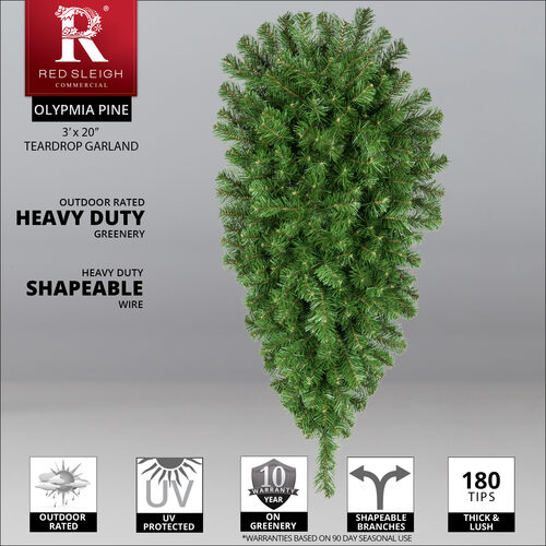 3' x 20" Olympia Pine Teardrop Commercial Unlit Holiday Greenery
