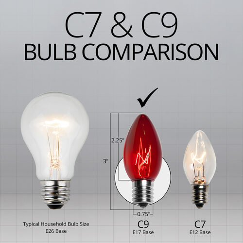 C9 Red Triple Dipped Transparent Bulbs