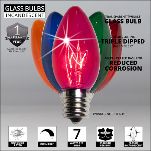 C9 Twinkle Multicolor Triple Dipped Transparent Bulbs