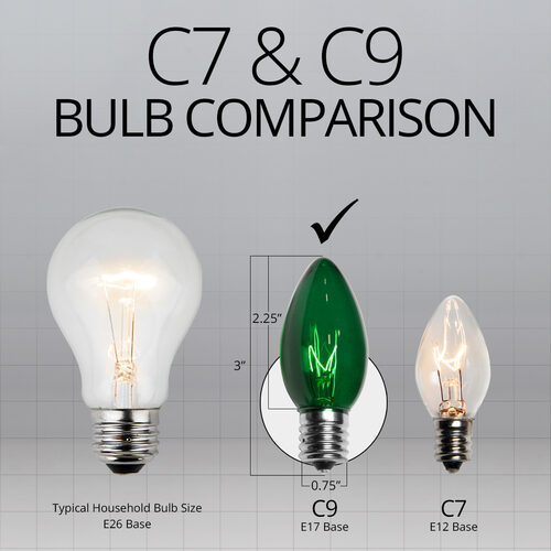 C9 Green Triple Dipped Transparent Bulbs