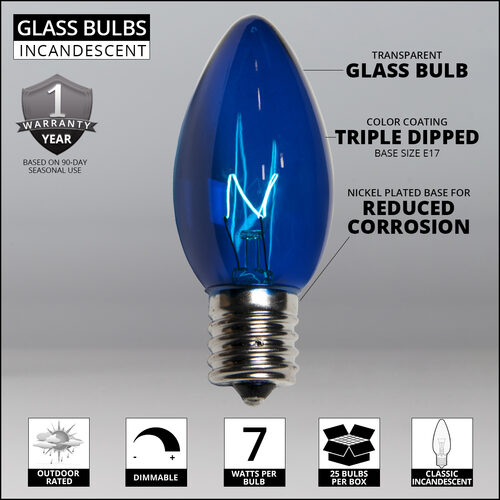 C9 Blue Triple Dipped Transparent Bulbs