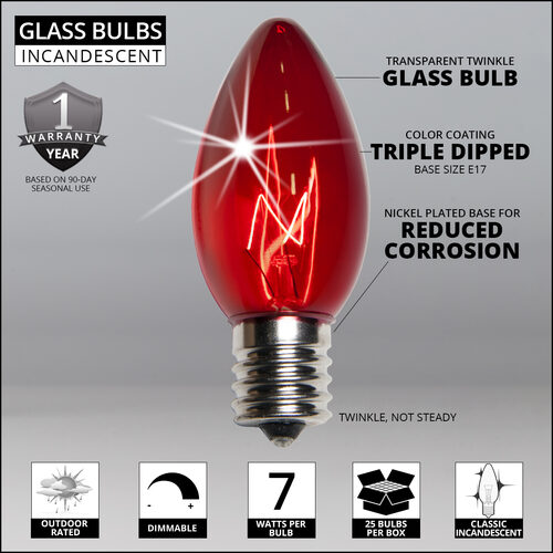 C9 Twinkle Red Triple Dipped Transparent Bulbs