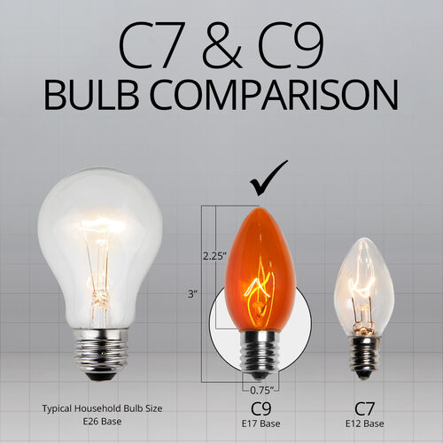 C9 Twinkle Amber / Orange Triple Dipped Transparent Bulbs