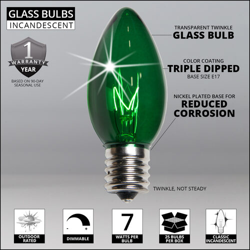 C9 Twinkle Green Triple Dipped Transparent Bulbs