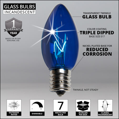 C9 Twinkle Blue Triple Dipped Transparent Bulbs