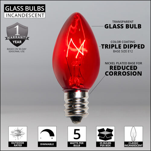 C7 Red Triple Dipped Transparent Bulbs