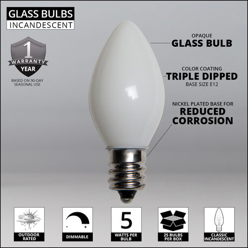 C7 White Opaque Bulbs