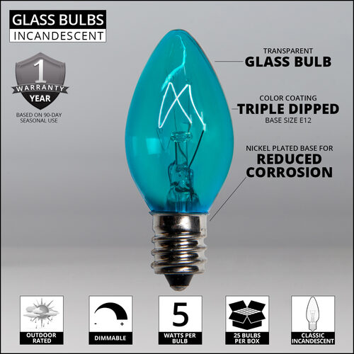 C7 Teal Triple Dipped Transparent Bulbs