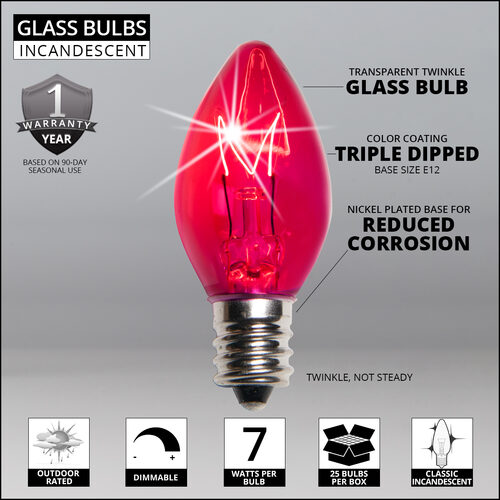 C7 Twinkle Pink Triple Dipped Transparent Bulbs