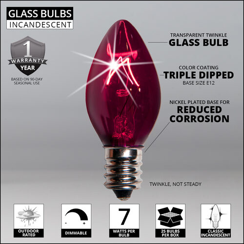 C7 Twinkle Purple Triple Dipped Transparent Bulbs