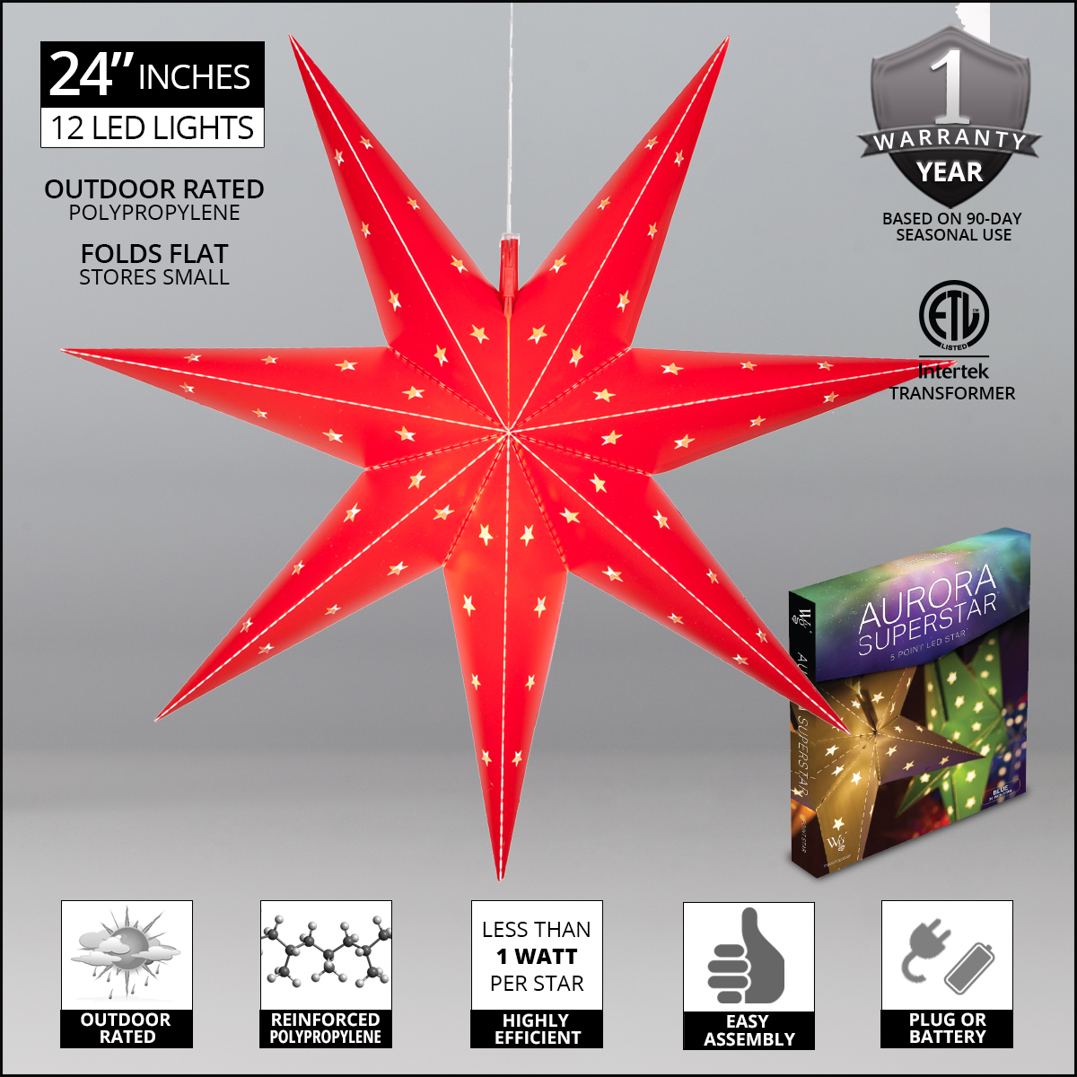 Red Aurora Superstar<sup>TM</sup> 7 Point Star Light, Fold-Flat