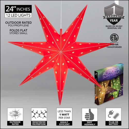 Red Aurora Superstar TM 7 Point Star Light, Fold-Flat, LED Lights, Outdoor - Wintergreen Corporation