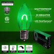 C9 Transparent Shatterproof Green FlexFilament LED Bulbs 
