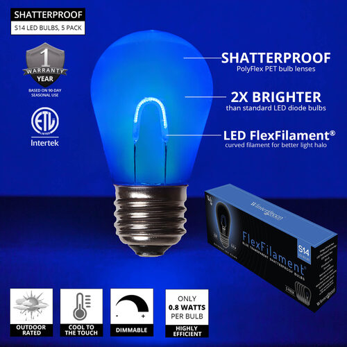 S14 Shatterproof Blue FlexFilament TM LED Bulbs