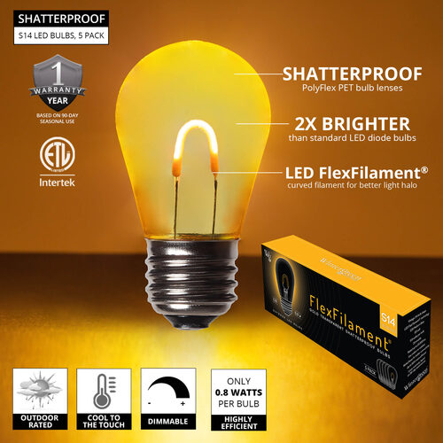 S14 Shatterproof Gold FlexFilament TM LED Bulbs