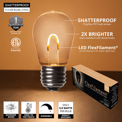 S14 Shatterproof Warm White FlexFilament TM LED Bulbs