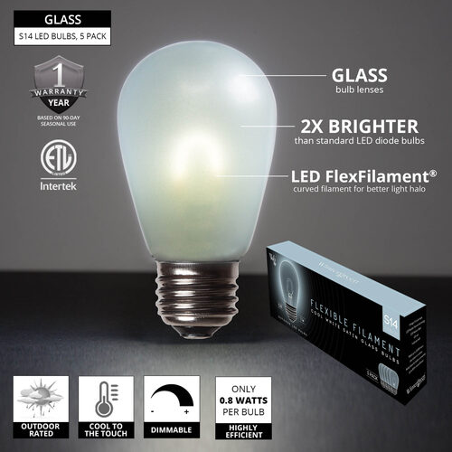 S14 Satin Glass Cool White FlexFilament LED Bulbs 