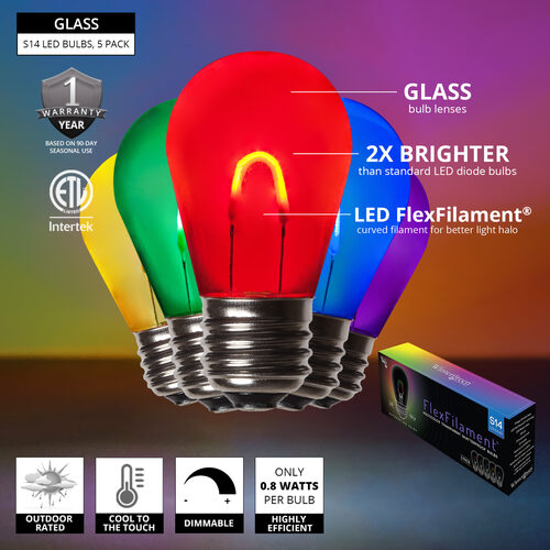 S14 Transparent Glass Multicolor FlexFilament LED Bulbs 