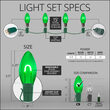 C9 Green FlexFilament Shatterproof Vintage Commercial LED Christmas Lights, 15 Lights, 15'