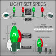 C9 Green / Red FlexFilament Shatterproof Vintage Commercial LED Christmas Lights, 50 Lights, 50'
