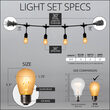 30' Warm White FlexFilament TM LED Patio String Light Set with 10 S14 Bulbs on Black Wire, with Drops