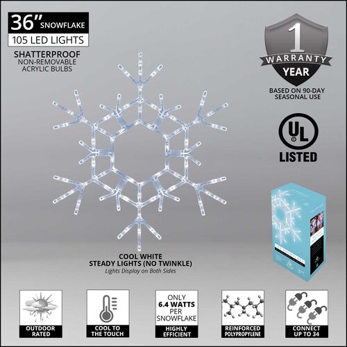 36" Folding Snowflake, Cool White Lights 