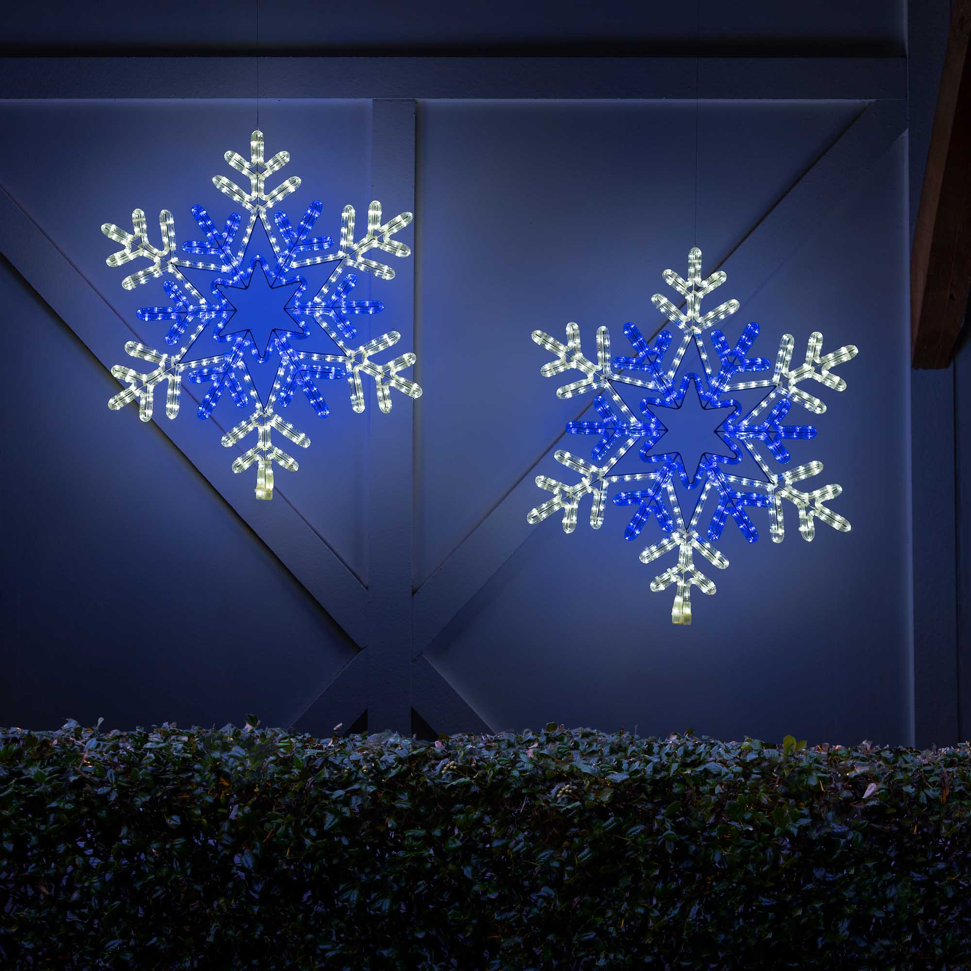 48 Point Star Center Snowflake Blue and Cool White Lights