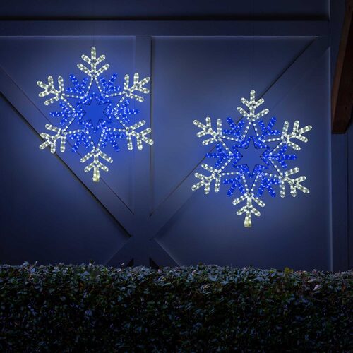 28" 48 Point Star Center Snowflake, Blue and Cool White Lights 