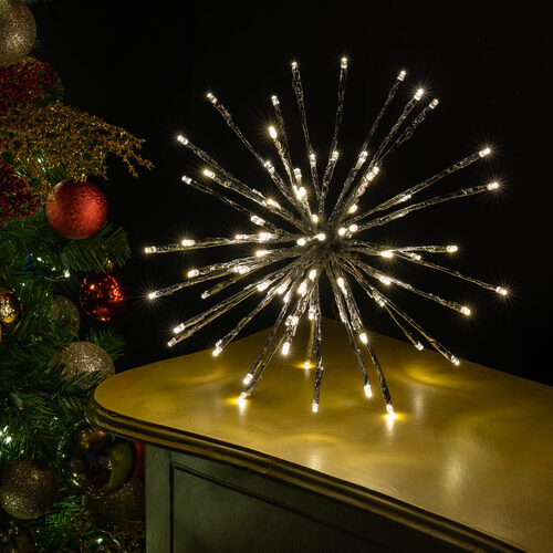 12" Silver Starburst Lighted Branches, Warm White LED, Twinkle