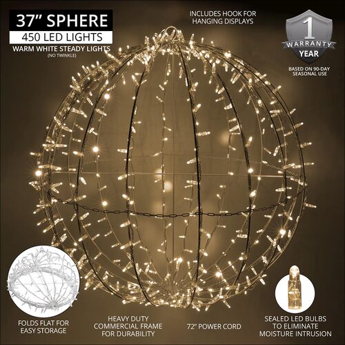 37" Warm White LED, Commercial Mega Sphere Light Ball, Fold Flat
